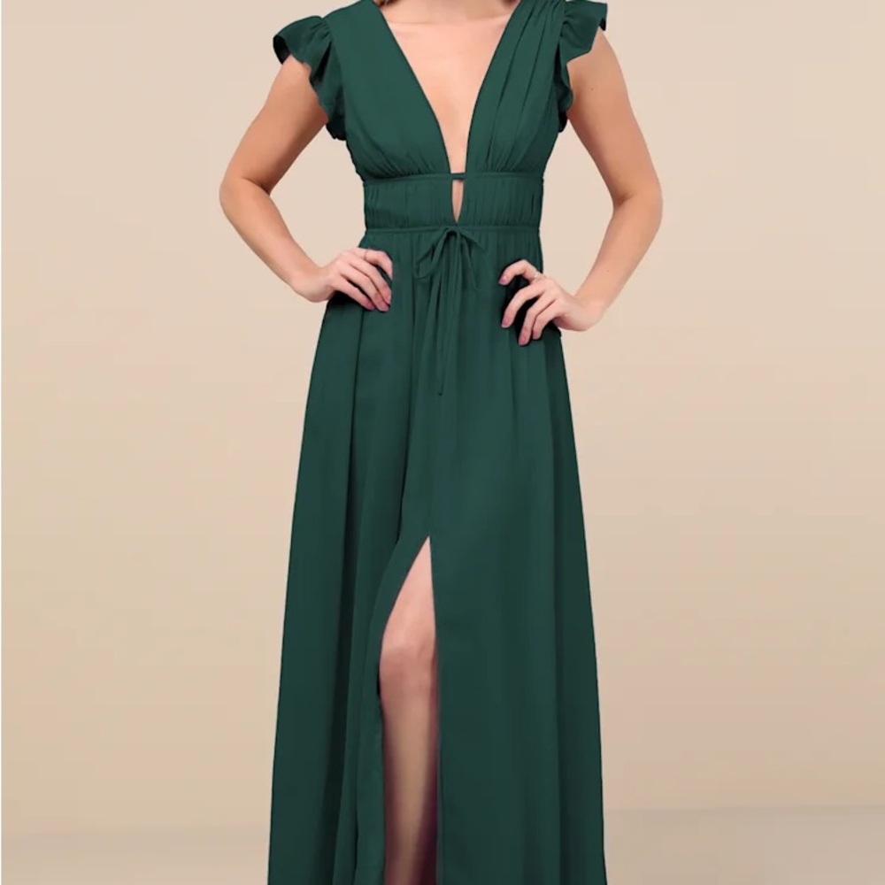 I'm All Yours Emerald Green Ruffled Maxi Dress